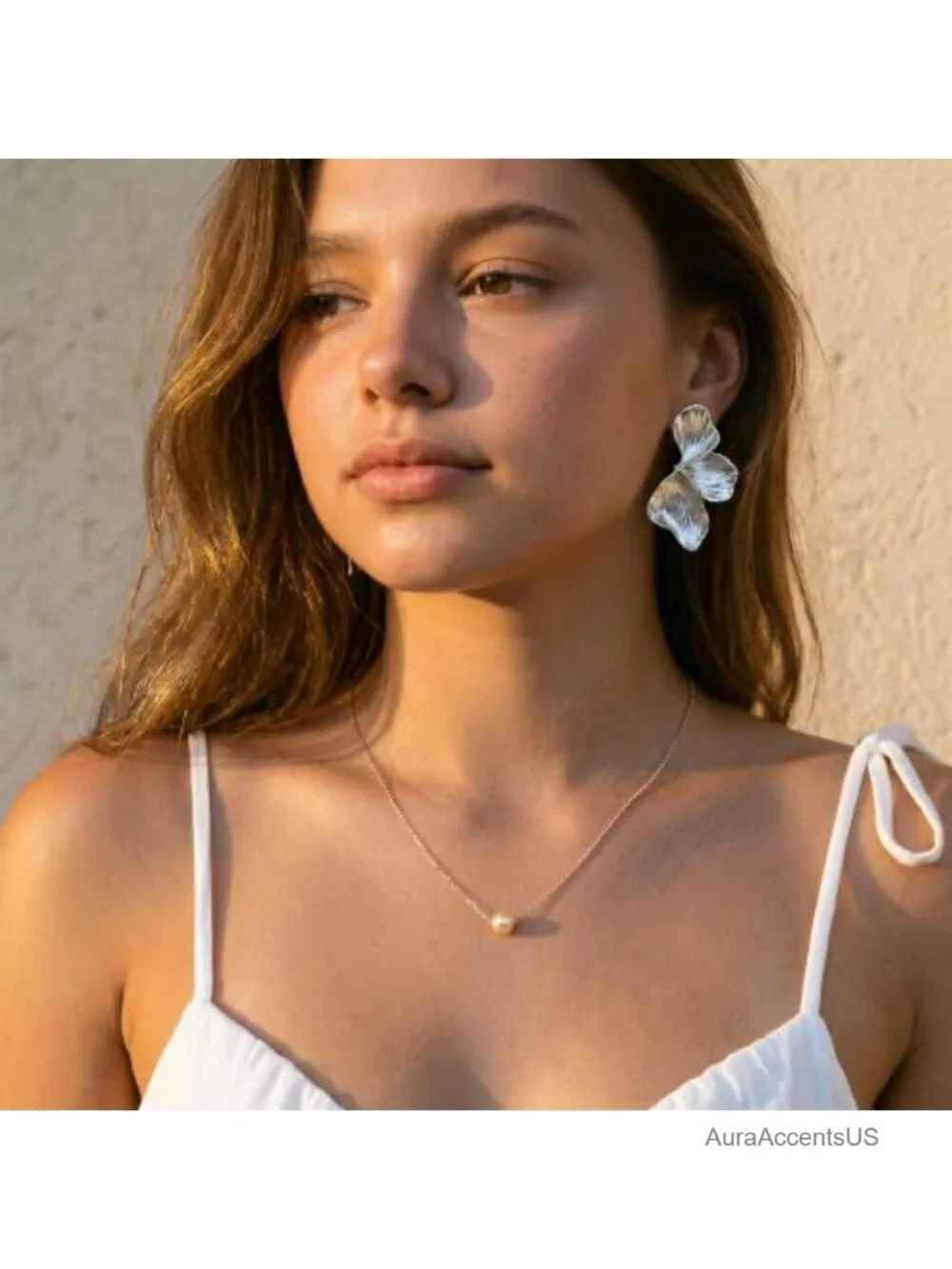 Gold Plated 3D Petal Flower Statement Drop Earrings Hypoallergenic Stud